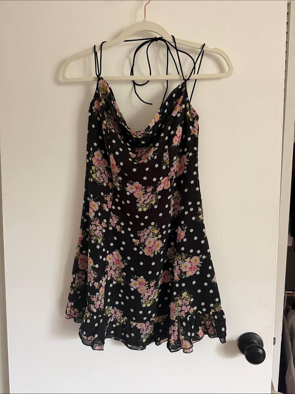 Black Floral & Polka Dot Mini Slip Dress